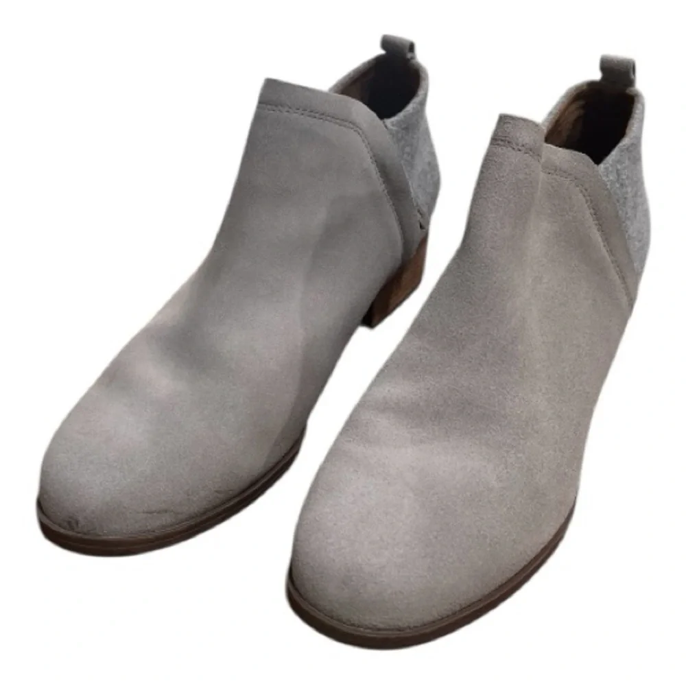 TOMS Women's Gray Suede Ankle Booties Size 12 Zip Up Like New‎